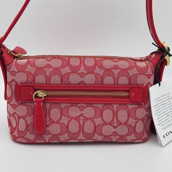 Coach Demi Signature Jacquard Shoulder Bag Purse Handbag Retro Mini Y2K Red NEW - Picture 8 of 16
